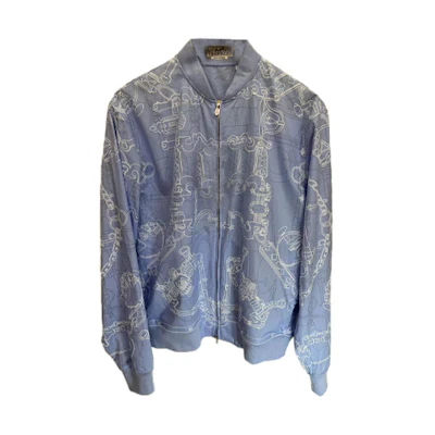 Hermes SS22 Blue Zip-Up Jacket with Patterned Print Long Sleeves H256200HR66