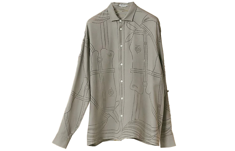 HERMES SS22 Brown Patterned Cutout Design Long Sleeve Shirt for Men H256360HT99