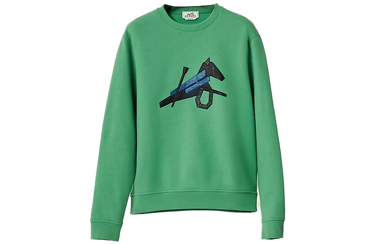 Hermes SS22 Green Crewneck Sweatshirt with Leather Details H257720HAO8