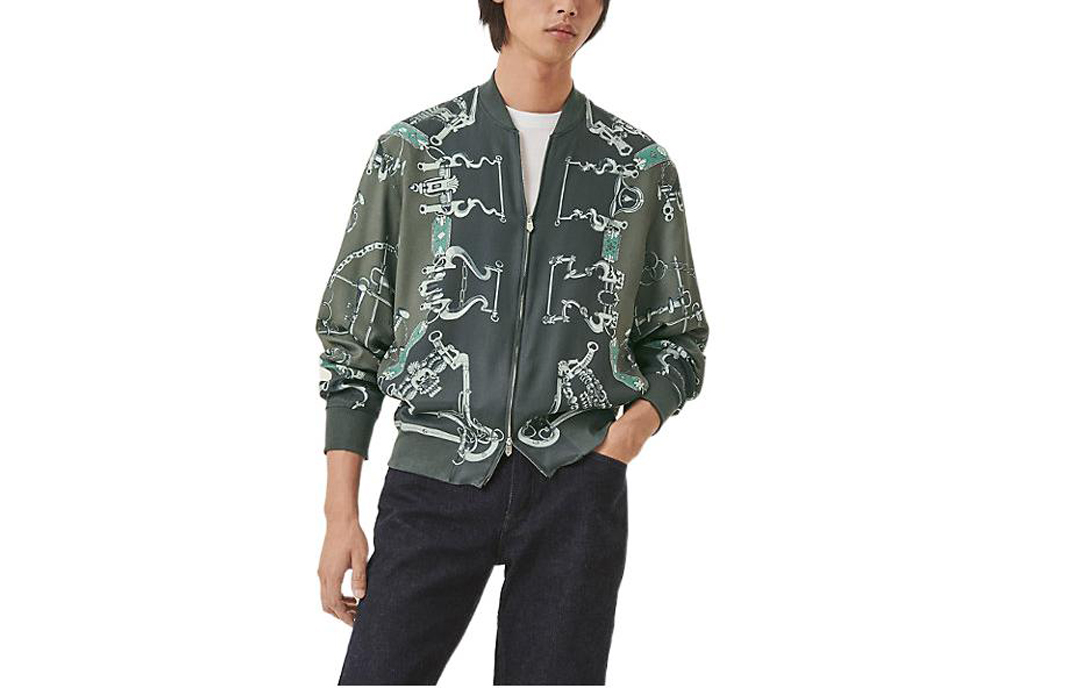 Hermes SS22 Green Full-Print Mechanical Pattern Zip Jacket Mens H256200HQ2O