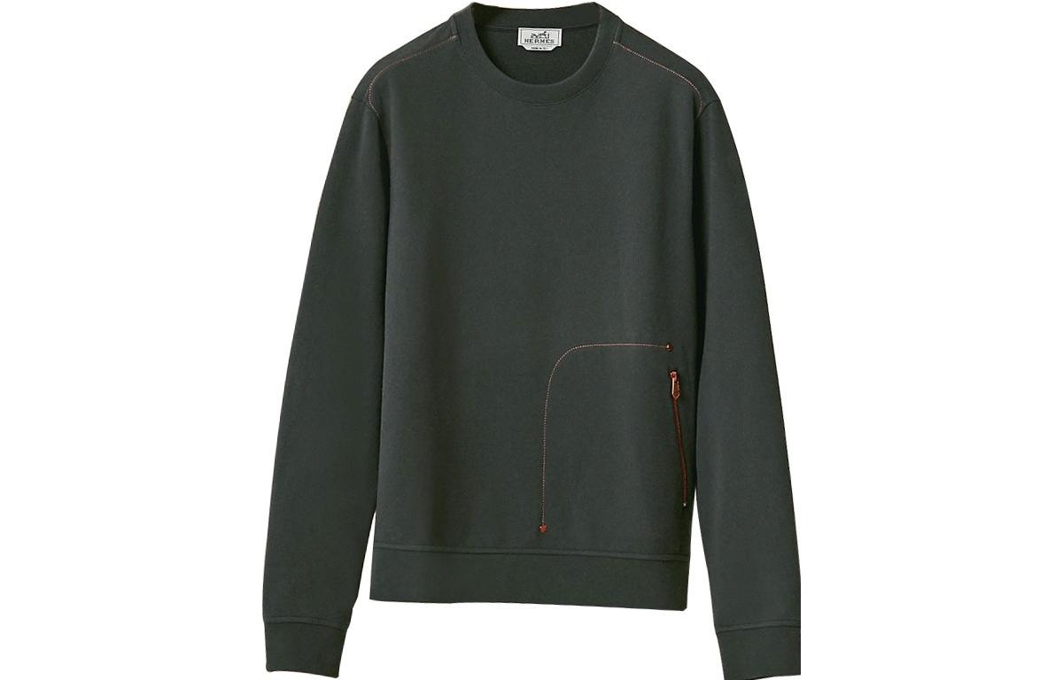 Hermes SS22 Green Pullover Crewneck Sweatshirt with Pocket Design for Men H257700HA06