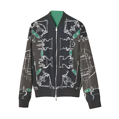 Hermes SS22 Pattern Full-Zip Reversible Jacket Black Long Sleeve H252700HHWJ