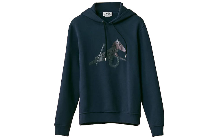 Hermes SS22 Printed Hoodie Long Sleeve Deep Blue H257730HA6C