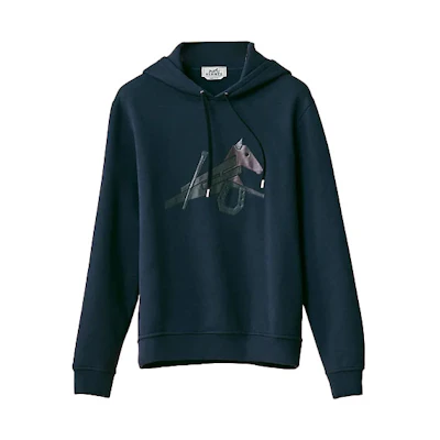 Hermes SS22 Printed Hoodie Long Sleeve Deep Blue H257730HA6C