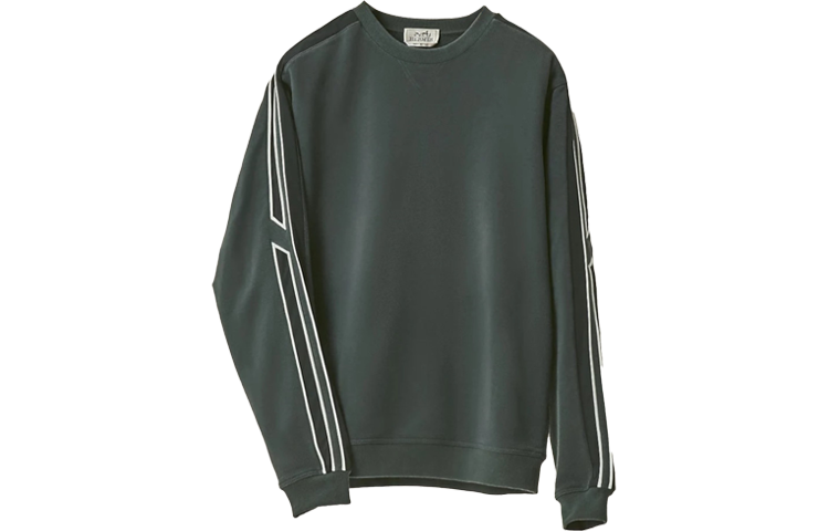 Hermes SS22 Striped Crewneck Long Sleeve Sweatshirt Military Green Men H257650HA06