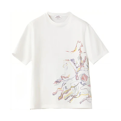 HERMES SS22 White T-Shirt with Horse Print Short Sleeve Crew Neck. H257830HA90