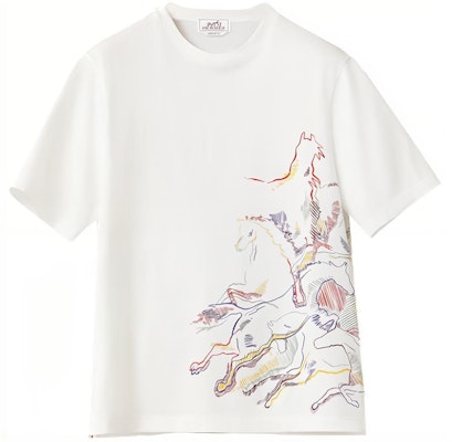 HERMES SS22 White T-Shirt with Horse Print Short Sleeve Crew Neck. H257830HA90 Order HERMES SS22 White T-Shirt with Horse Print Short Sleeve Crew Neck. H257830HA90