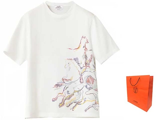 HERMES SS22 White T-Shirt with Horse Print Short Sleeve Crew Neck. H257830HA90 Lookbook HERMES SS22 White T-Shirt with Horse Print Short Sleeve Crew Neck. H257830HA90