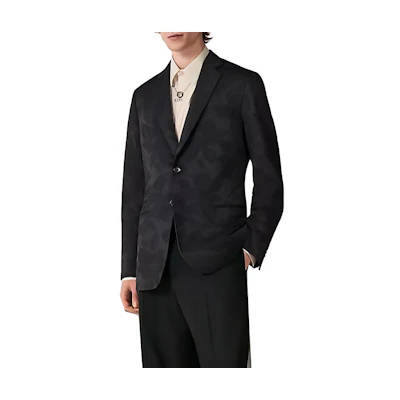 HERMES SS23 Black Patterned Printed Single-Breasted Casual Blazer. H364184HG02