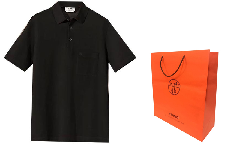 Lookbook 에르메스 SS23 블랙 솔리드 컬러 캐주얼 반팔 폴로 셔츠 H072325HA023