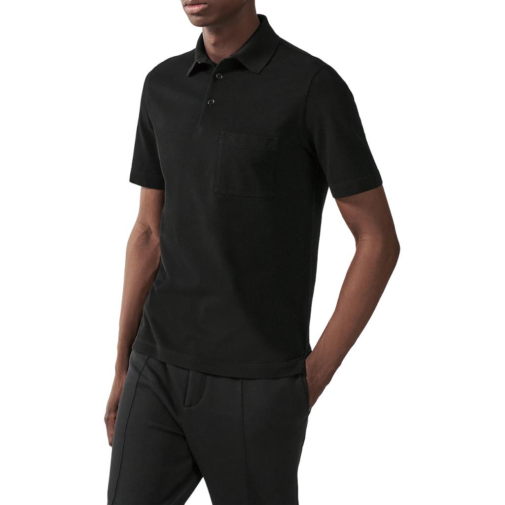Sizing 에르메스 SS23 블랙 솔리드 컬러 캐주얼 반팔 폴로 셔츠 H072325HA023