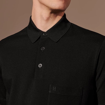 에르메스 SS23 블랙 솔리드 컬러 캐주얼 반팔 폴로 셔츠 H072325HA023 Cheap 에르메스 SS23 블랙 솔리드 컬러 캐주얼 반팔 폴로 셔츠 H072325HA023