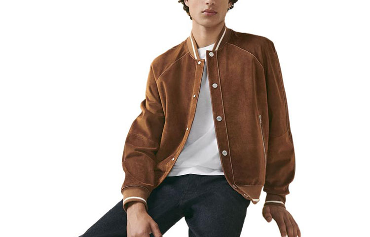 Order HERMES SS23  Brown Leather Jacket with Striped Trim & Baseball Collar. H353440HF37
