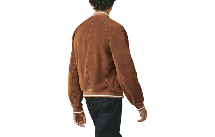 Lookbook HERMES SS23  Brown Leather Jacket with Striped Trim & Baseball Collar. H353440HF37