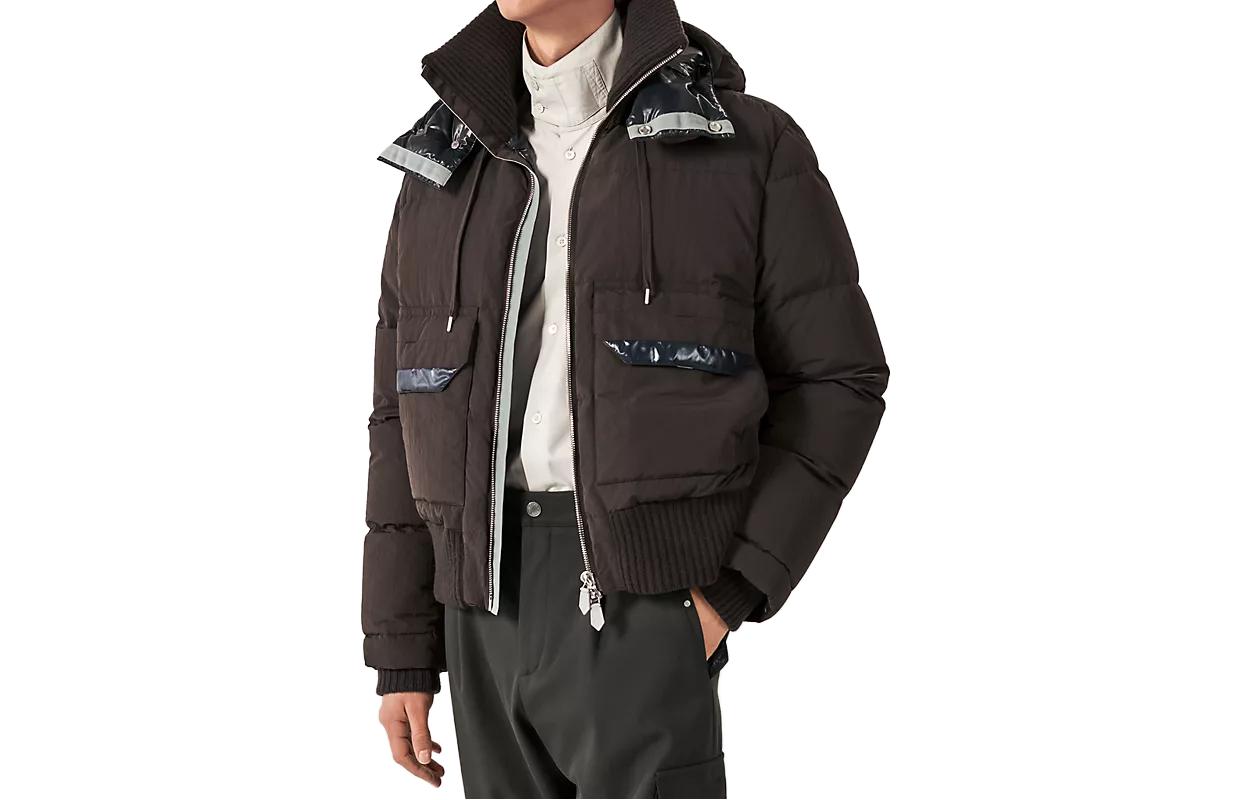 Lookbook 에르메스 SS23 브라운 패치워크 후드 집업 재킷 H362620HG4T