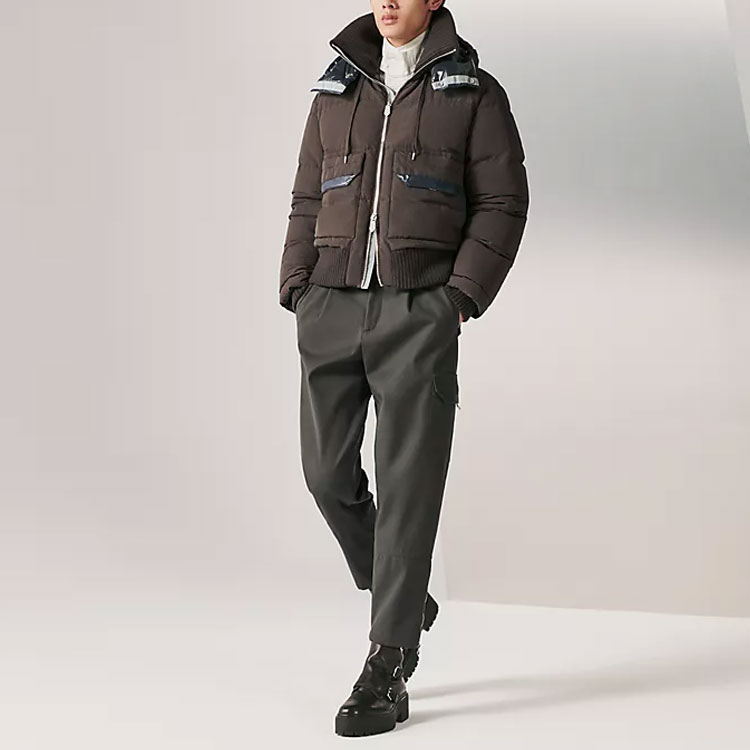 Shop 에르메스 SS23 브라운 패치워크 후드 집업 재킷 H362620HG4T