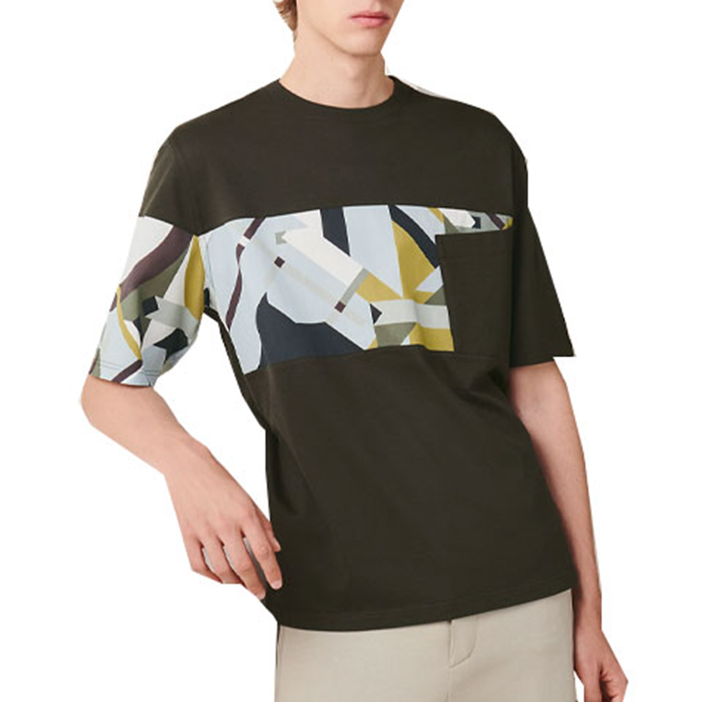 HERMES SS23  Contrast Casual Crewneck Short Sleeve T-Shirt Khaki H357915HA11
