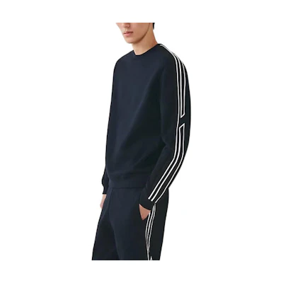 HERMES SS23 Contrast Stripe Navy Blue Crewneck Long Sleeve Sweatshirt H357740HA01