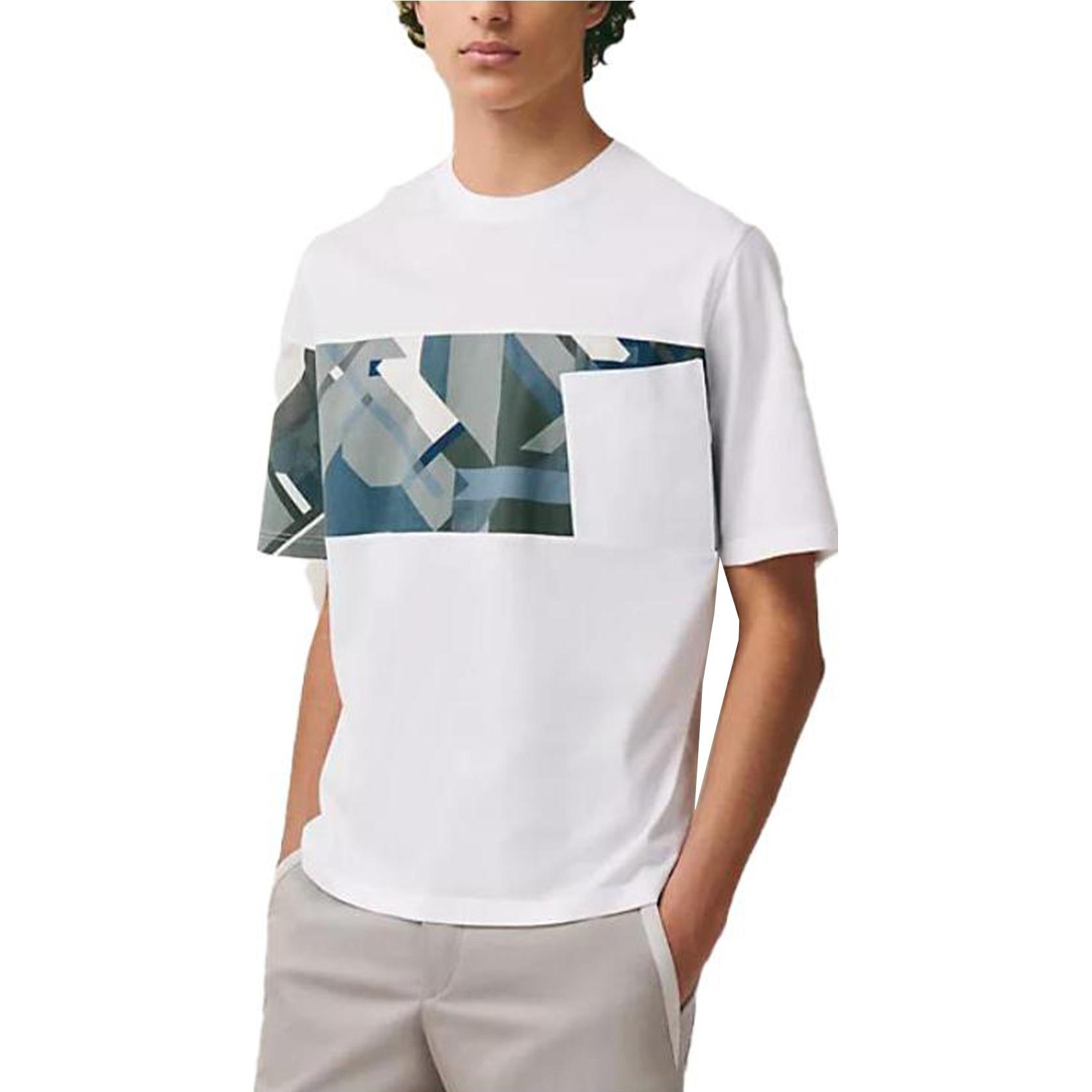 Shop 爱马仕 SS23 几何印花短袖T恤 白色 H357915HA90