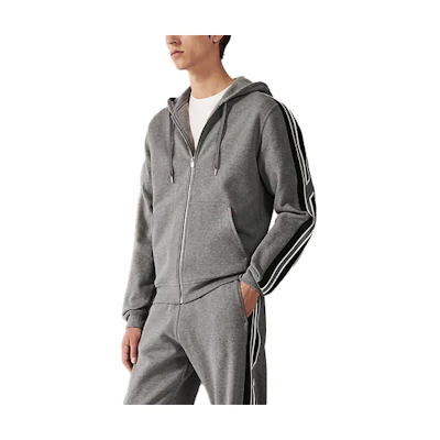 HERMES SS23 Gray Striped Print Zip-Up Loose Sweatshirt H367770HA76
