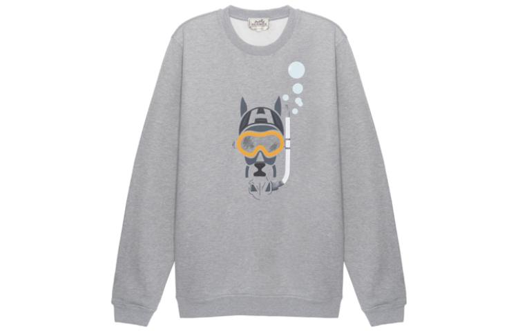 HERMES SS23  Grey Cartoon Print Crewneck Long Sleeve Sweatshirt. H357810HA1O