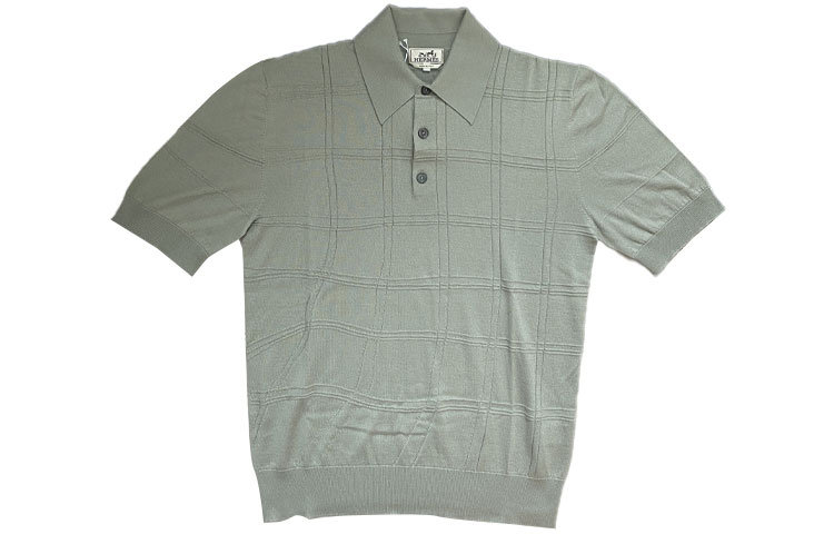 HERMES SS23  Grey Knitted Jacquard Check Polo Shirt H357230HA2P