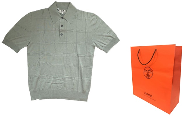 エルメス SS23 グレー ニット ジャカード チェック ポロシャツ H357230HA2P Shop エルメス SS23 グレー ニット ジャカード チェック ポロシャツ H357230HA2P