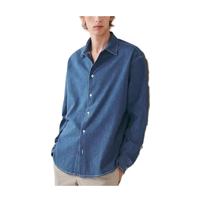 HERMES SS23 Indigo Denim Jacket - Solid Button-Up Long Sleeve Shirt Style H356080HB50