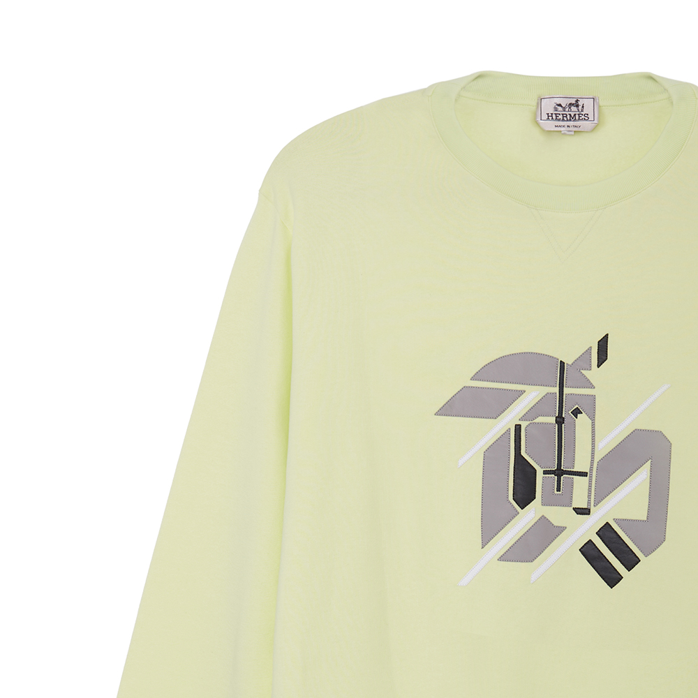 Sizing HERMES SS23  Lemon Green Sweatshirt with Animal Pattern. H357780HA2Q