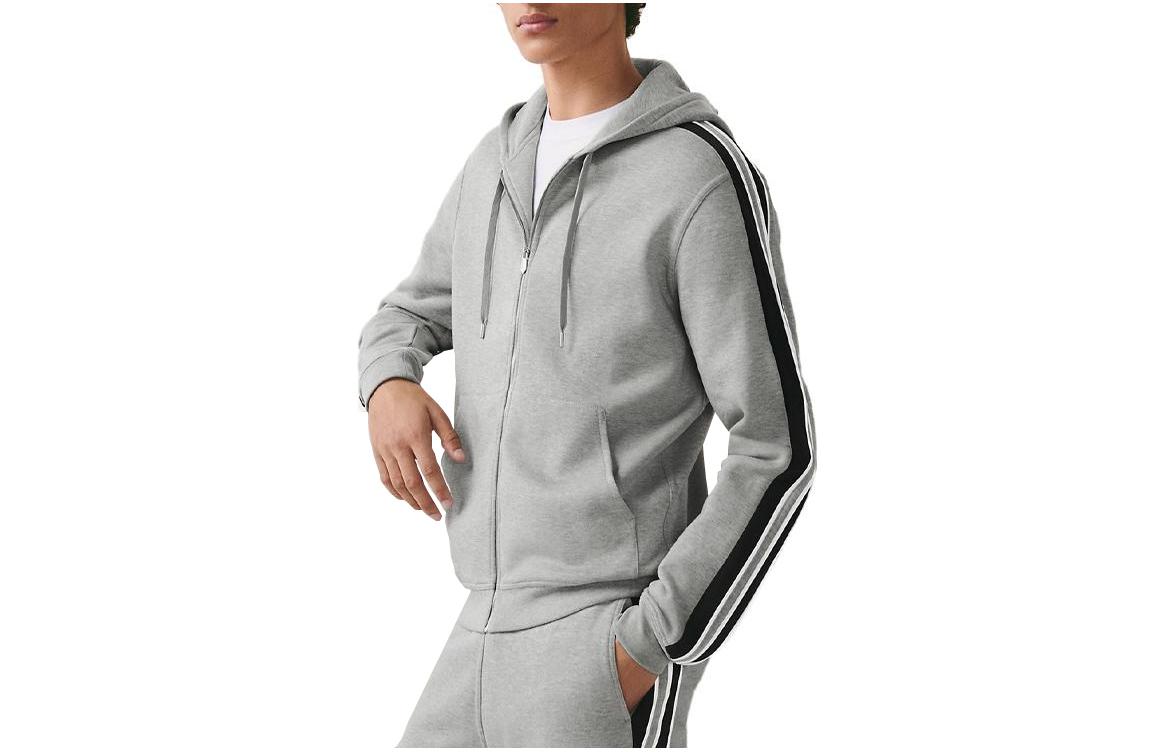 HERMES SS23  Light Grey Hoodie with Striped Sleeve Detail. H357750HA1O