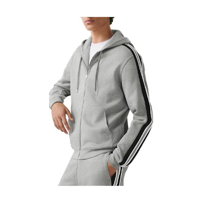 HERMES SS23 Light Grey Hoodie with Striped Sleeve Detail. H357750HA1O