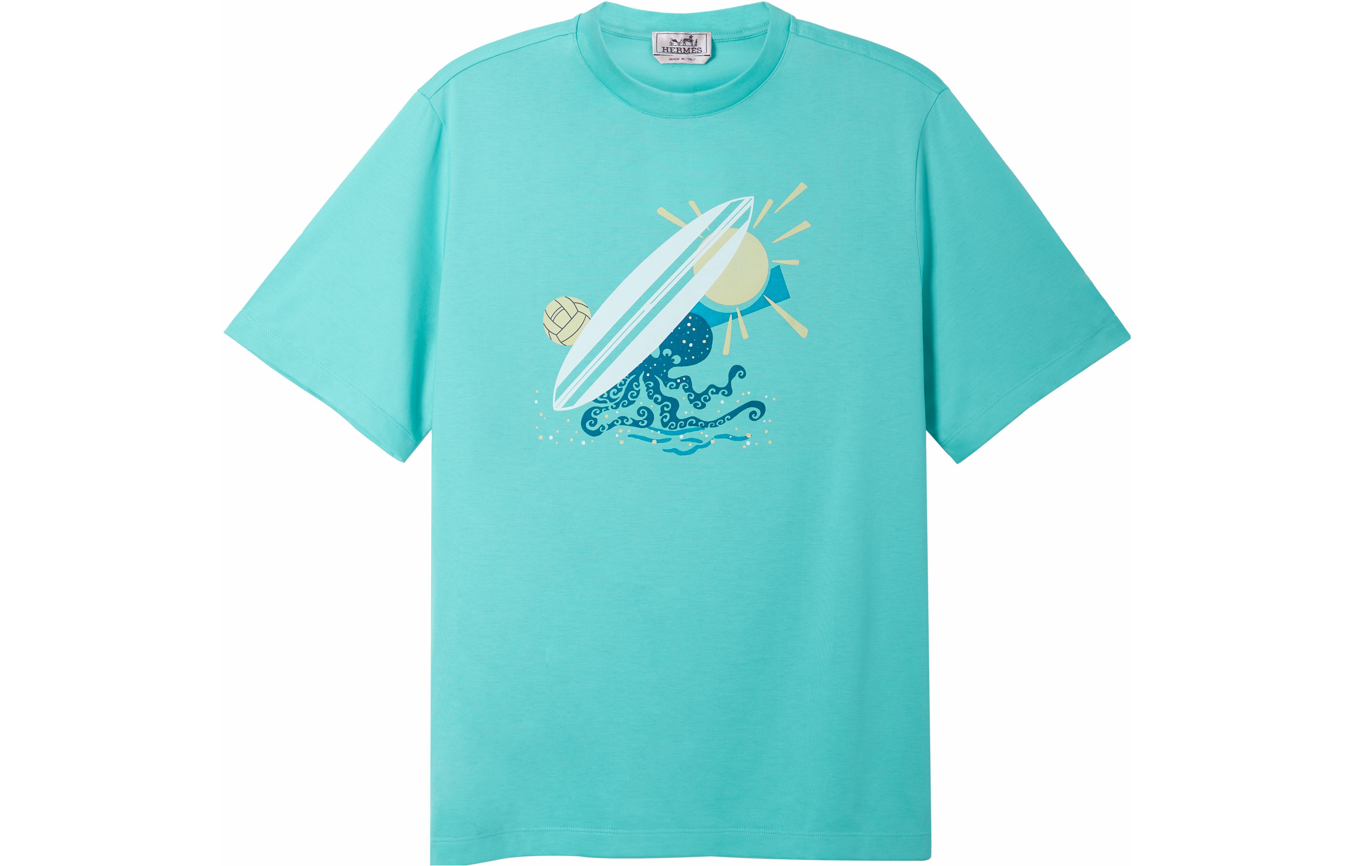 Order HERMES SS23 Camiseta Azul Claro con Logo de Manga Corta H357940HA0R