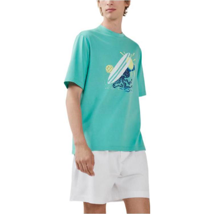 Shop HERMES SS23 Camiseta Azul Claro con Logo de Manga Corta H357940HA0R
