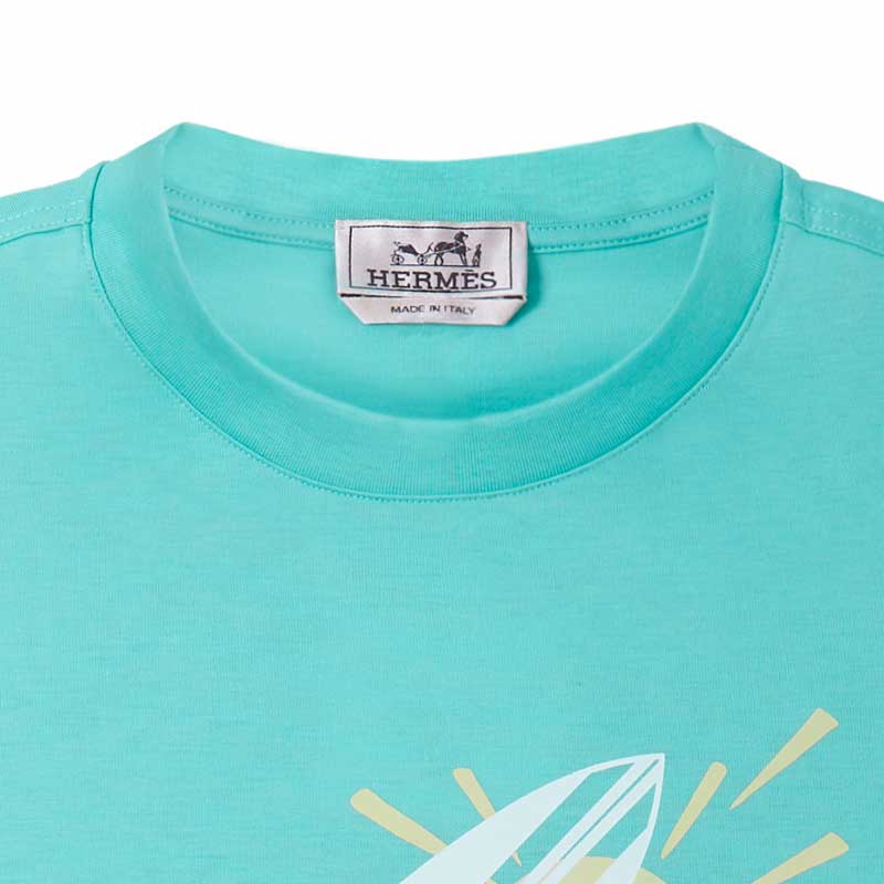 Details for HERMES SS23 Camiseta Azul Claro con Logo de Manga Corta H357940HA0R