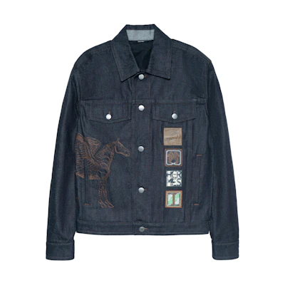 HERMES SS23 Navy Blue Logo Embroidered Denim Jacket H352180HM60