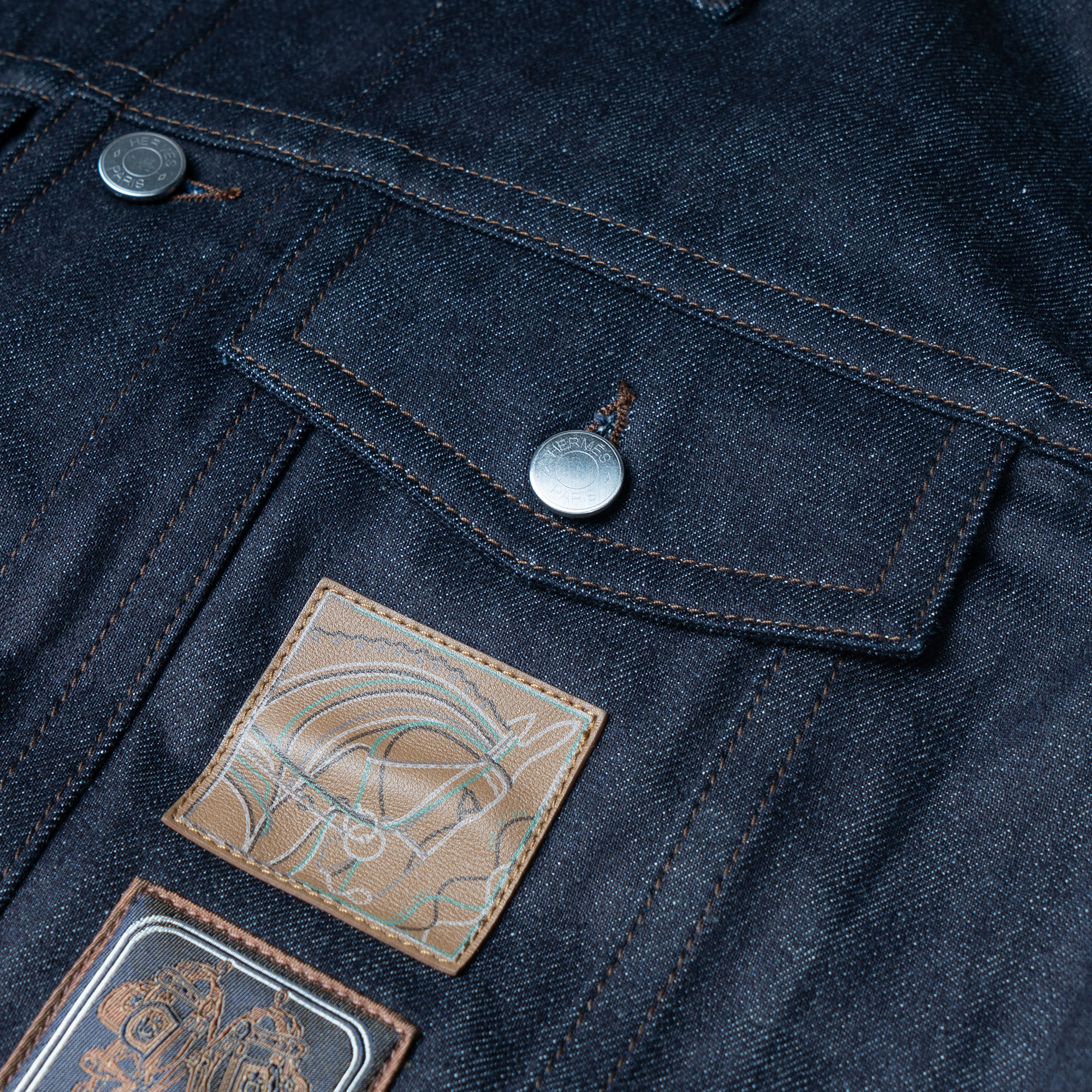 Sizing HERMES SS23  Navy Blue Logo Embroidered Denim Jacket H352180HM60