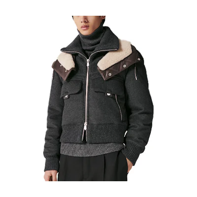 HERMES SS23 Patchwork Hooded Casual Jacket Deep Gray. H362040HA83