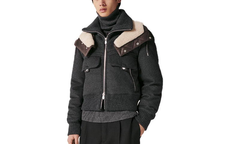 Order HERMES SS23  Patchwork Hooded Casual Jacket Deep Gray. H362040HA83