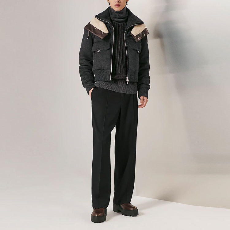 Shop HERMES SS23  Patchwork Hooded Casual Jacket Deep Gray. H362040HA83