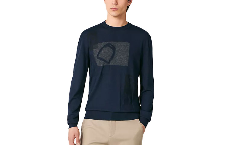 HERMES SS23  Patterned Crewneck Knit Sweater Navy Blue H367035HA01
