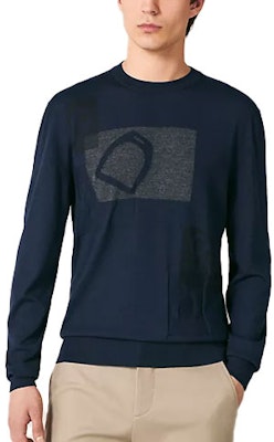 HERMES SS23 Patterned Crewneck Knit Sweater Navy Blue H367035HA01 Order HERMES SS23 Patterned Crewneck Knit Sweater Navy Blue H367035HA01