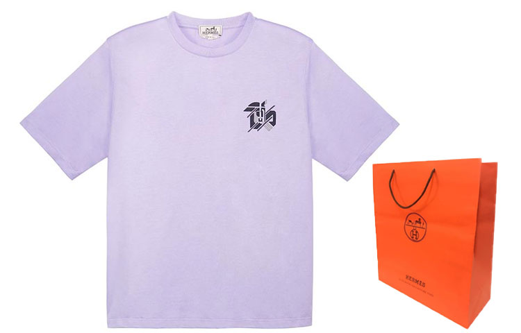 Shop HERMES SS23 紫色標誌貼布短袖圓領T恤 H357925HA4F