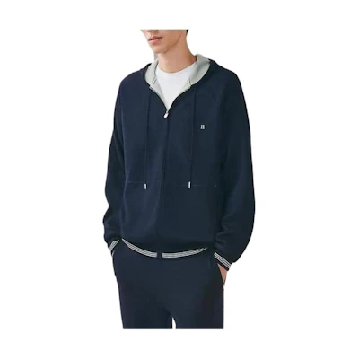 HERMES SS23 Solid Color Navy Blue Hooded Casual Jacket H357210HA01LA