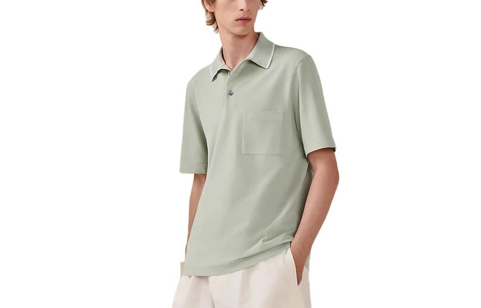 HERMES SS23  Solid Moss Green Casual Straight-Cut Short Sleeve Polo. H357950HA4I