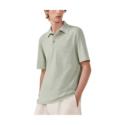 HERMES SS23 Solid Moss Green Casual Straight-Cut Short Sleeve Polo. H357950HA4I