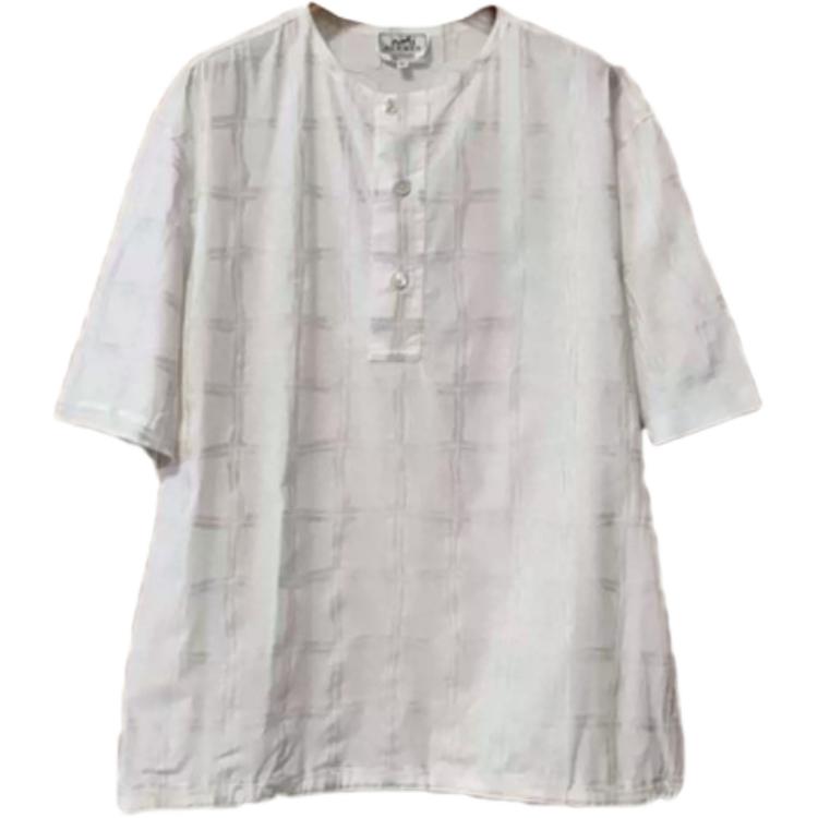 HERMES SS23  White Check Print Crew Neck Short Sleeve T-Shirt H356280H62P