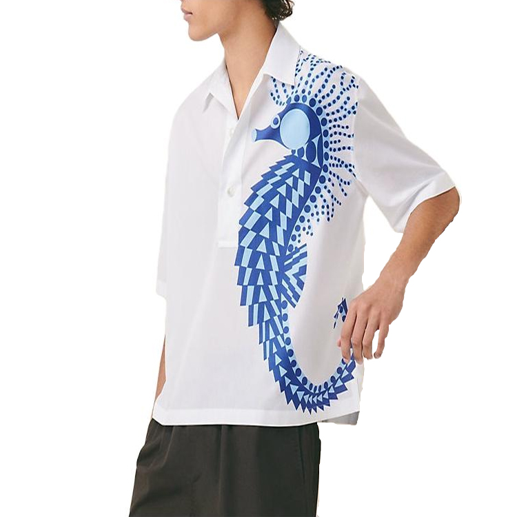 HERMES SS23  White Graphic Print Boxy Short-Sleeve Shirt. H356600HH90