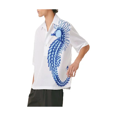 HERMES SS23 White Graphic Print Boxy Short-Sleeve Shirt. H356600HH90