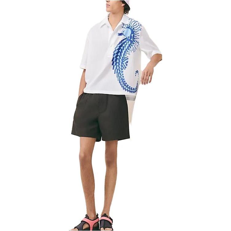 Shop HERMES SS23 Kemeja Kotak Lengan Pendek Cetak Grafik Putih. H356600HH90