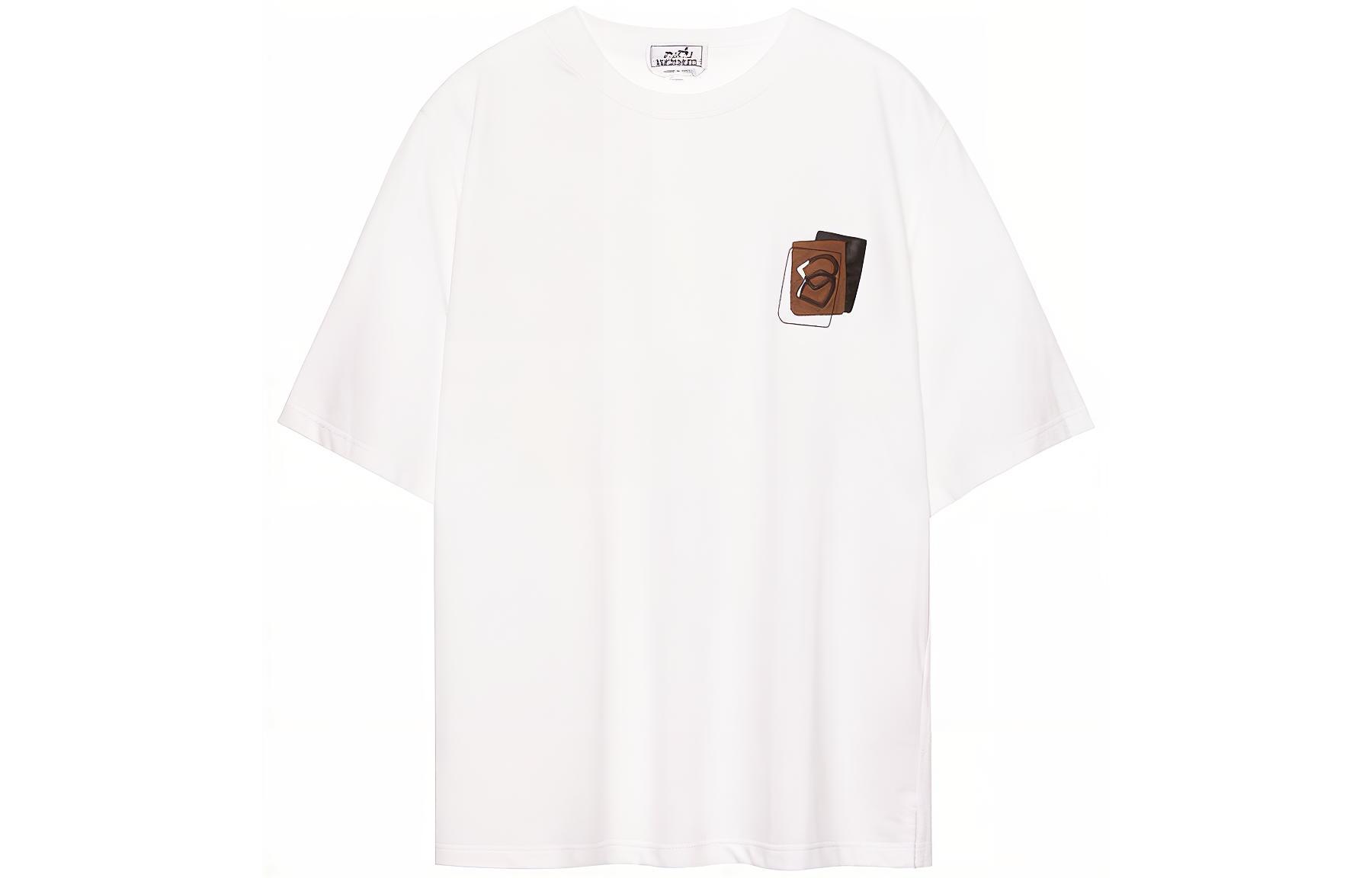 HERMES SS23  White Plain Leather Patch Crewneck Short Sleeve T-Shirt H367940HA90